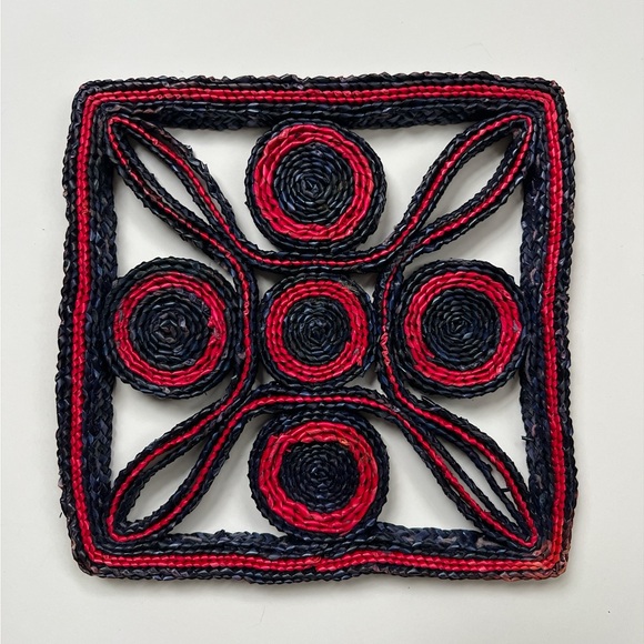 Vintage Woven Trivets Trio Hot Pads Boho Wicker Rattan Raffia - Picture 4 of 6